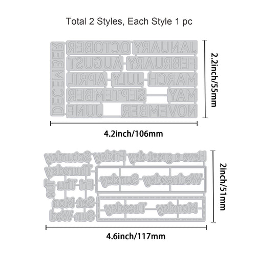 2Pcs 2 Style Custom Carbon Steel Hot Foil Plate Metal Dies, for DIY Scrapbooking Embossing, Photo Album Craft Making Template, Word, 10.6x5.5x0.1cm