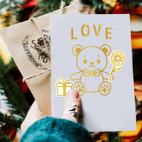 2Pcs 2 Style Custom Carbon Steel Hot Foil Plate Metal Dies, for DIY Scrapbooking Embossing, Photo Album Craft Making Template, Valentine's Day Theme & Bear Pattern, Matte Platinum Color, 8.4~8.6x8~10.4x0.1cm